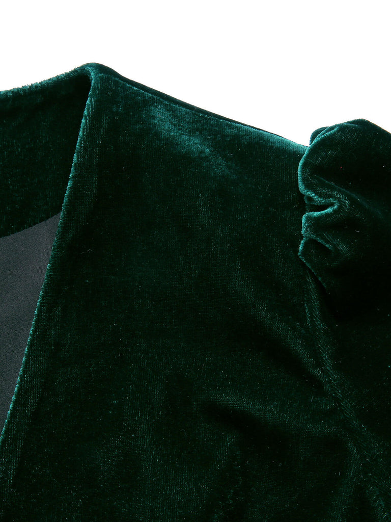 Green 1960s V-Neck Short Velvet Coat