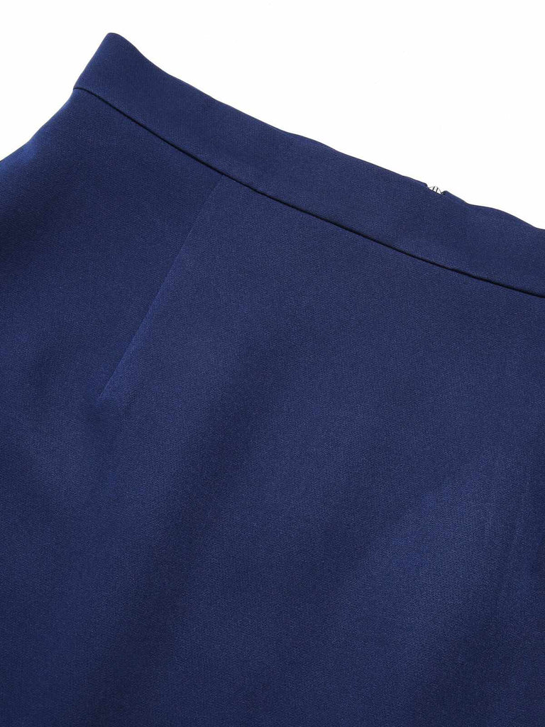 Blue 1960s Solid Back Split Pencil Skirt