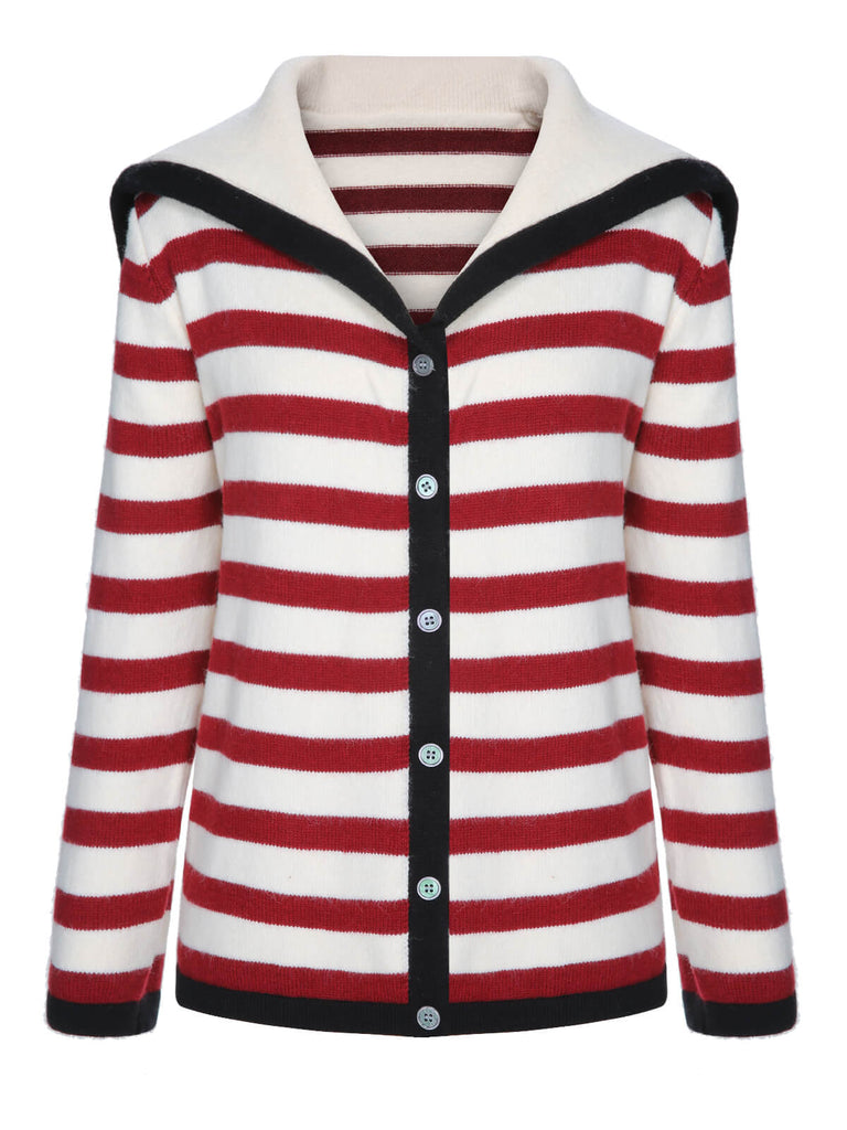 Red 1940s Stripe Sailor Collar Sweater Coat