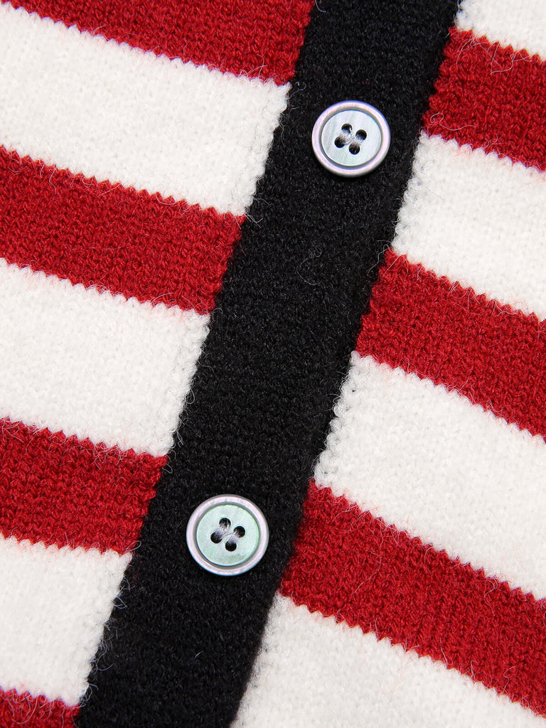 Red 1940s Stripe Sailor Collar Sweater Coat