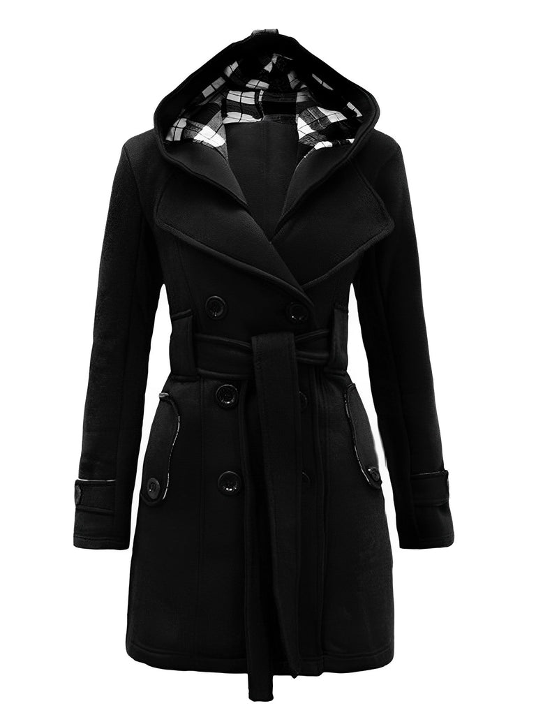 1950s Plaids Hooded Belted Coat