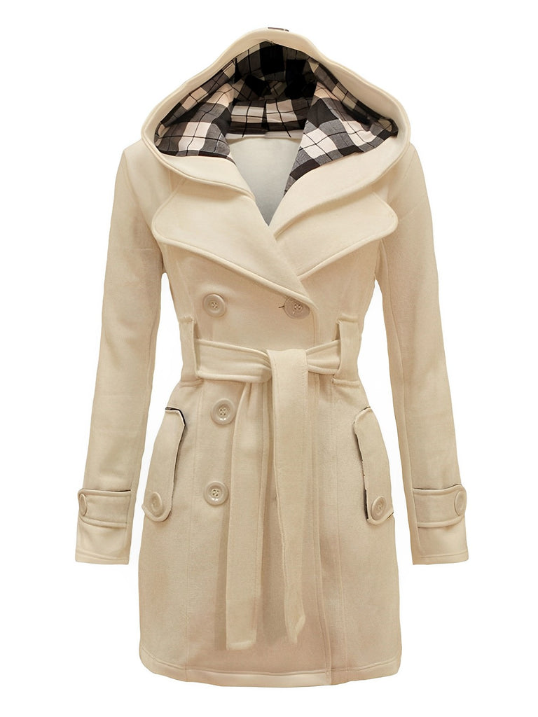 1950s Plaids Hooded Belted Coat