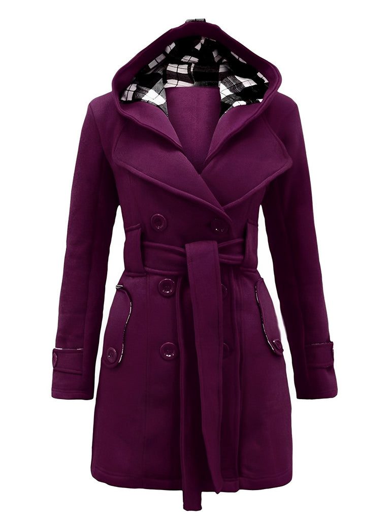 1950s Plaids Hooded Belted Coat