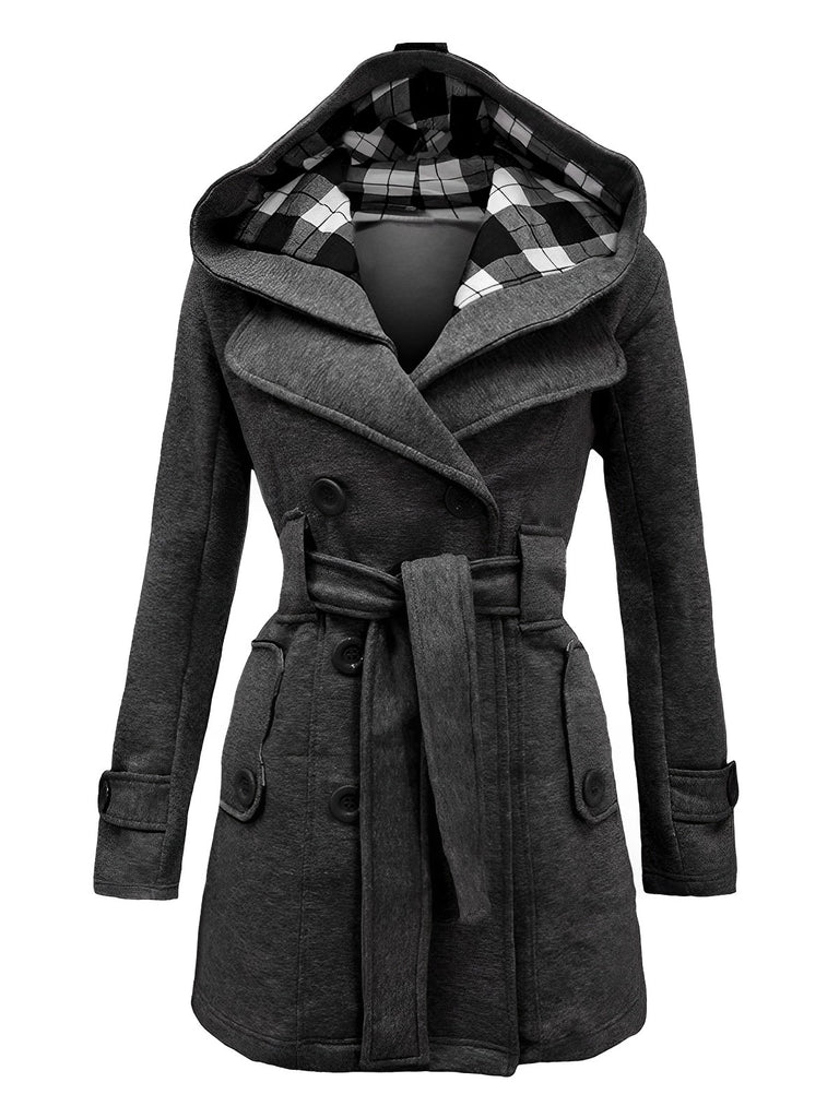 1950s Plaids Hooded Belted Coat