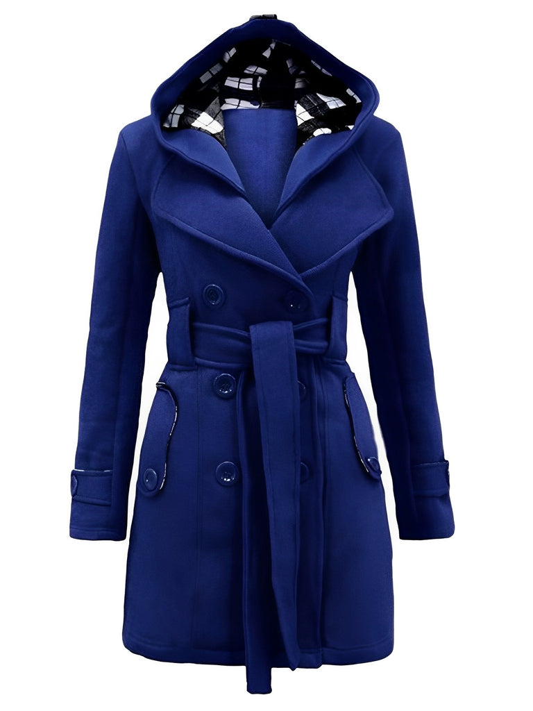 1950s Plaids Hooded Belted Coat