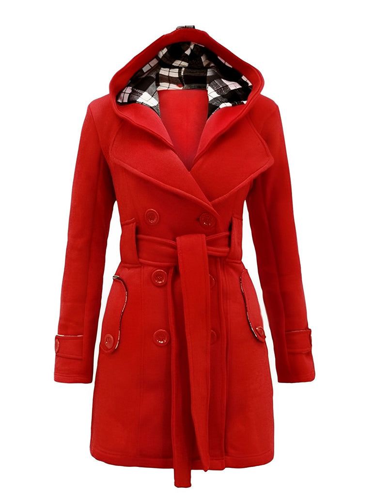 1950s Plaids Hooded Belted Coat