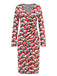 1960s Christmas Print V-Neck Wrap Dress