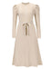 1940s Solid Knitted Lantern A-line Belt Dress