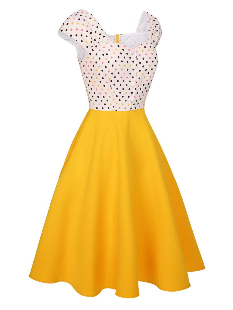 Yellow 1950s Polka Dots Button Dress