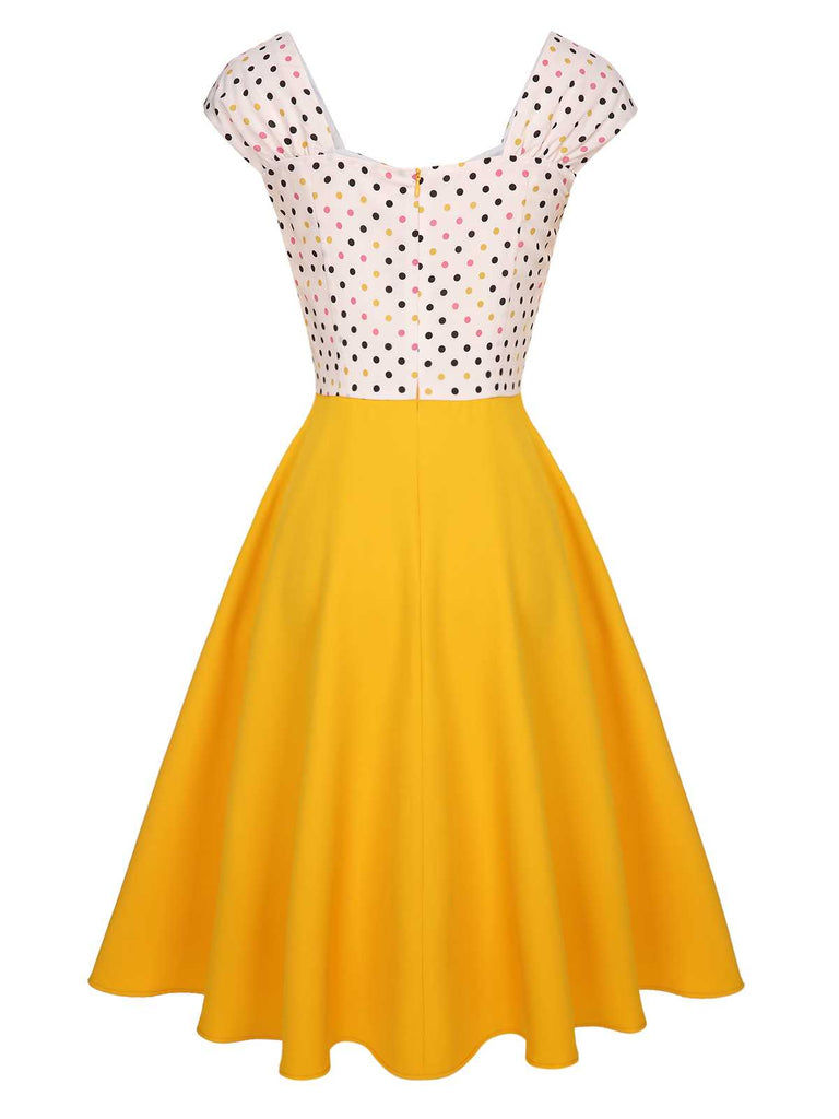 Yellow 1950s Polka Dots Button Dress