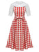 2PCS 1940s White Blouse & Red Plaid Dress