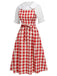2PCS 1940s White Blouse & Red Plaid Dress