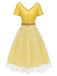 Yellow 1950s V-Neck Daisy Mesh Dress