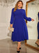 [Plus Size] Blue 1940s Puff Sleeve Lace-Up Solid Dress