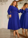 [Plus Size] Blue 1940s Puff Sleeve Lace-Up Solid Dress