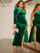 [Plus Size] Green 1960s Slit One Shoulder Velvet Dress