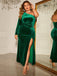 [Plus Size] Green 1960s Slit One Shoulder Velvet Dress