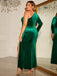 [Plus Size] Green 1960s Slit One Shoulder Velvet Dress