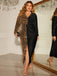 [Plus Size] Black & Gold 1960s V-Neck Sequined Patchwork Dress