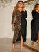 [Plus Size] Black & Gold 1960s V-Neck Sequined Patchwork Dress