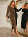 [Plus Size] Black & Gold 1960s V-Neck Sequined Patchwork Dress