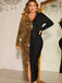 [Plus Size] Black & Gold 1960s V-Neck Sequined Patchwork Dress