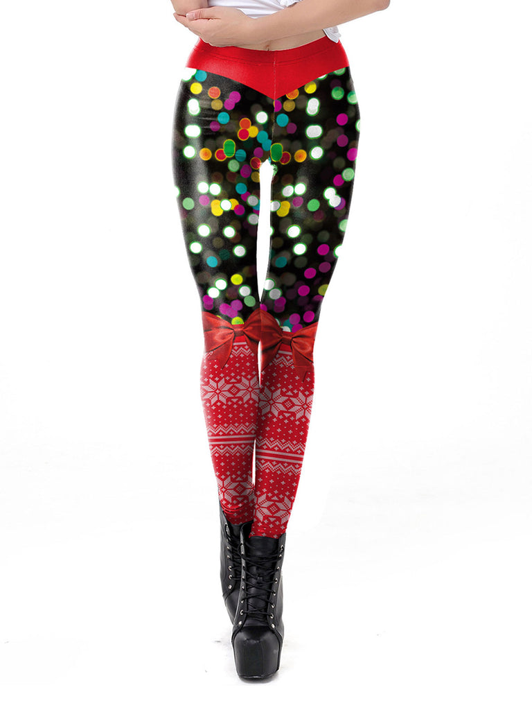 1960s Christmas Printed Elastic Leggings