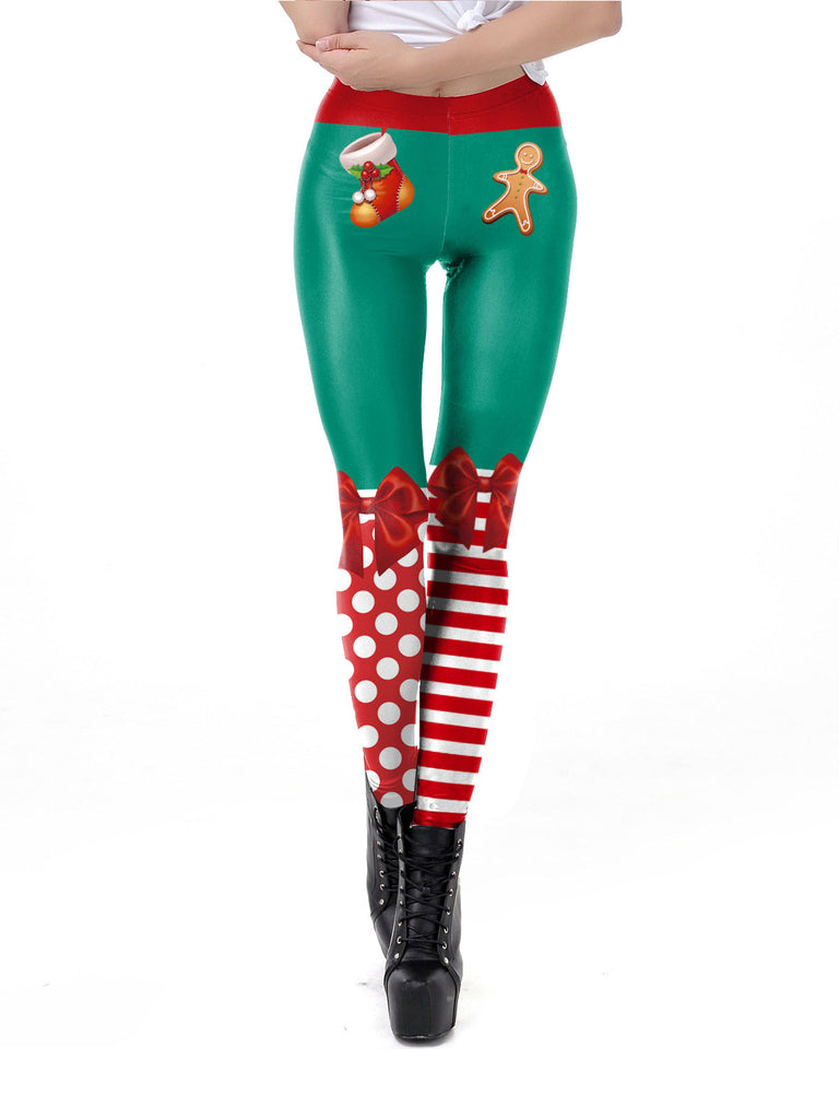 1960s Christmas Printed Elastic Leggings