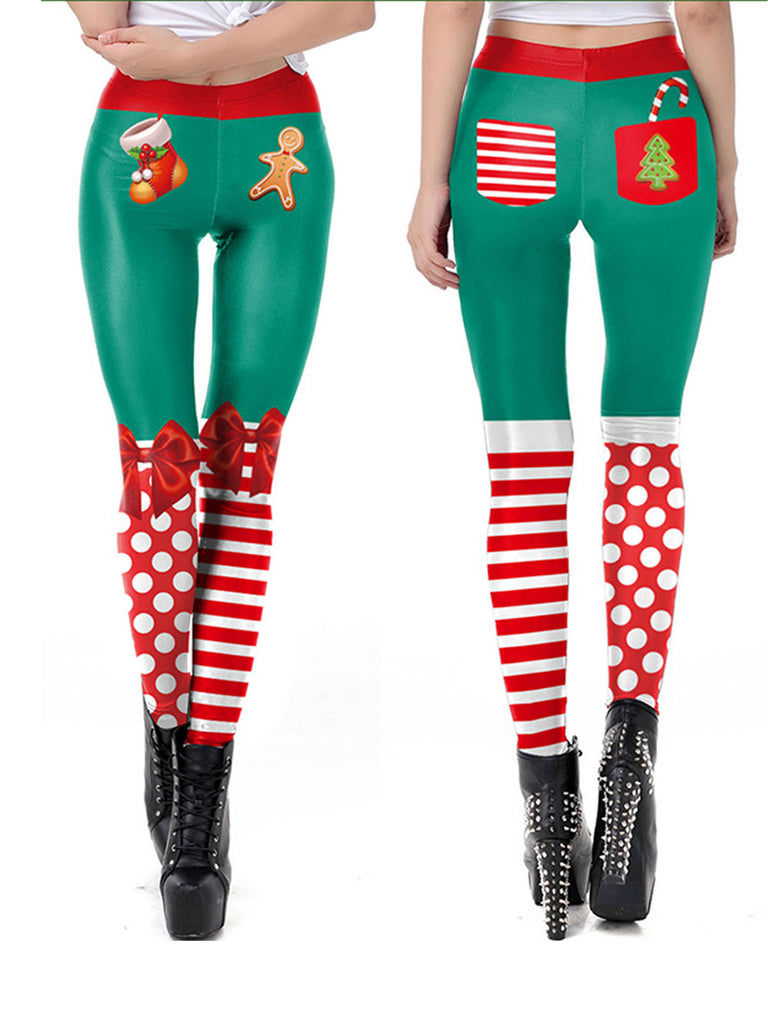 1960s Christmas Printed Elastic Leggings