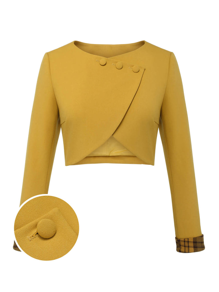 Yellow 1950s Solid Button Short Coat