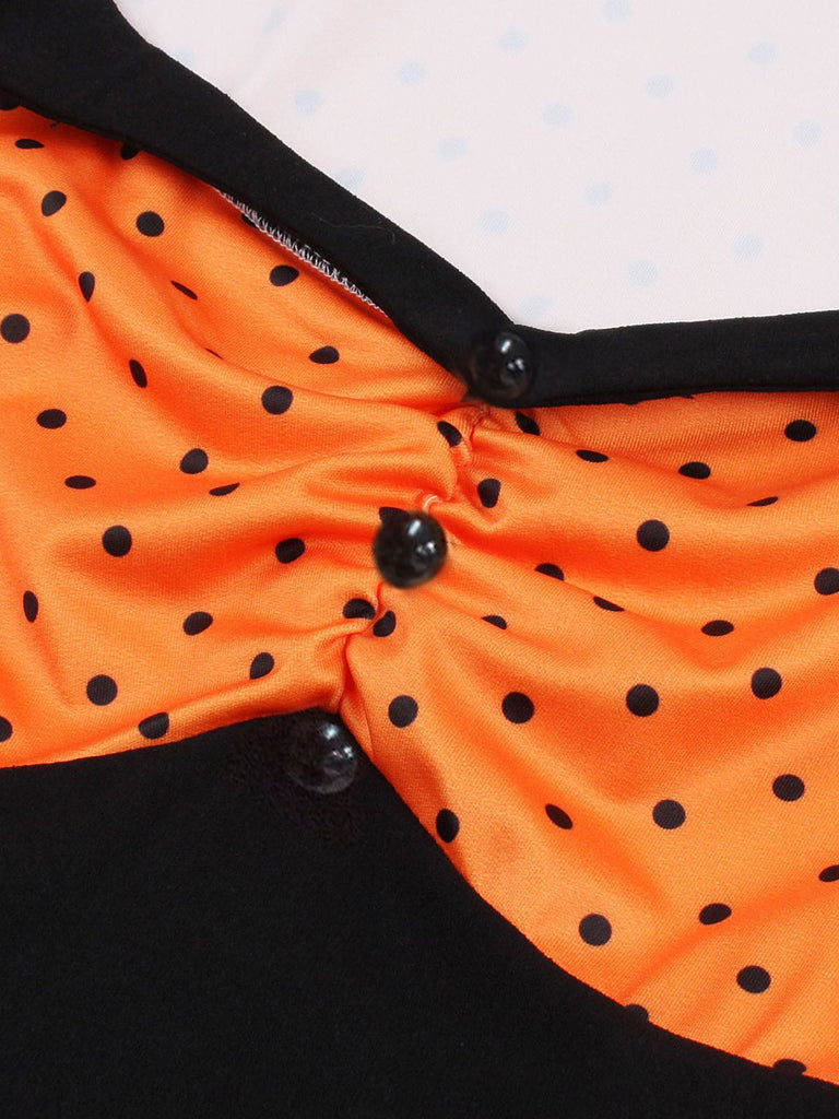 [Plus Size] 1950s Square Neck Polka Dot Dress