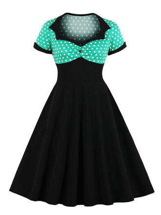 [Plus Size] 1950s Square Neck Polka Dot Dress