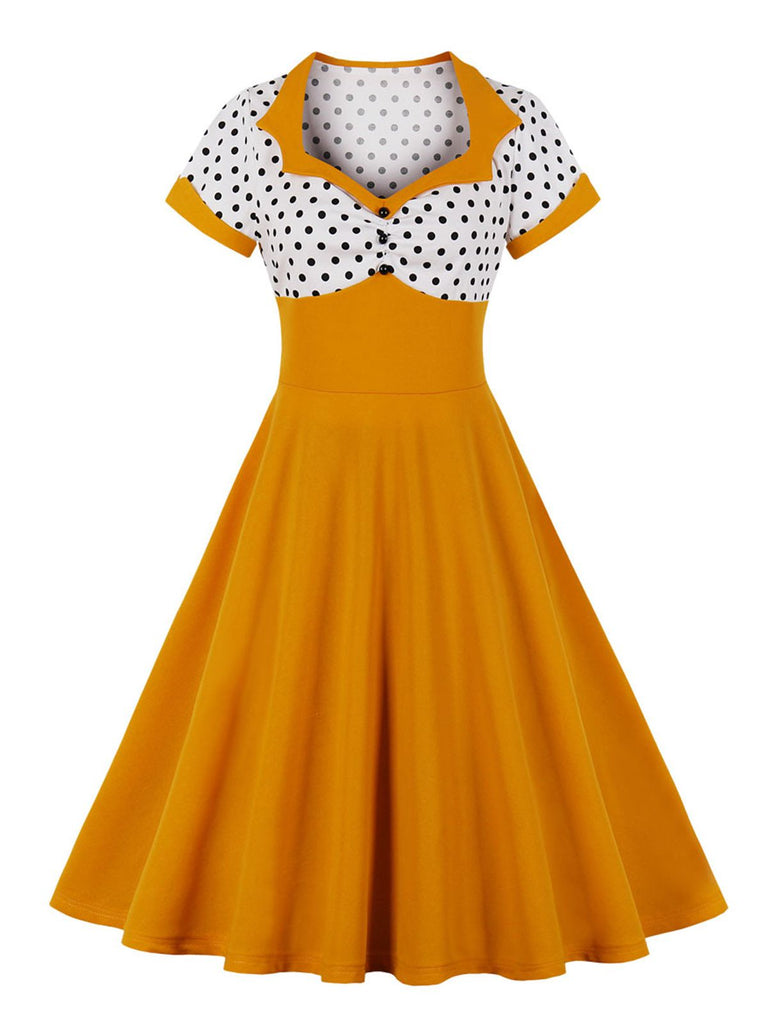 [Plus Size] 1950s Square Neck Polka Dot Dress