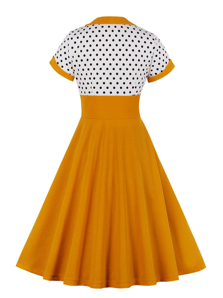 [Plus Size] 1950s Square Neck Polka Dot Dress