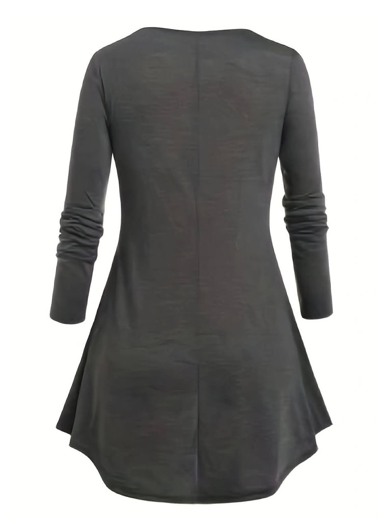 [Plus Size] Gray 1940s Plaid Patchwork Tunic Top