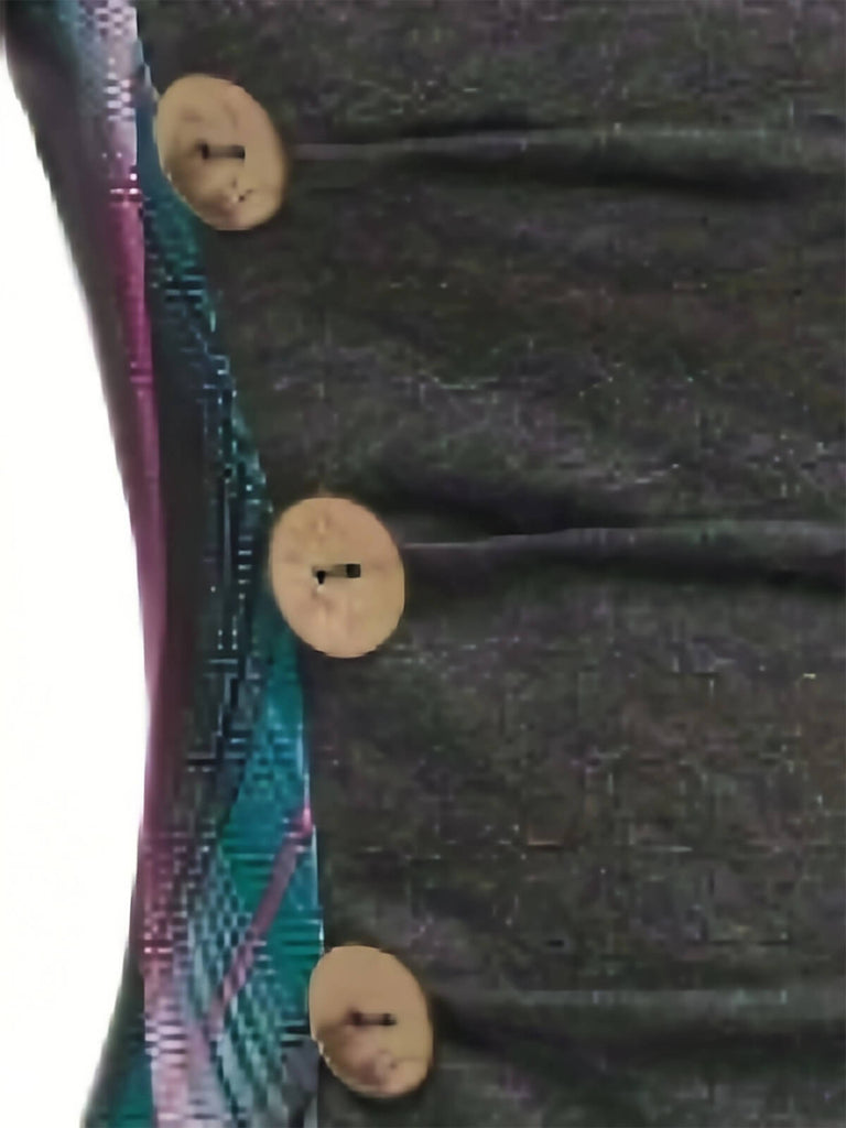 [Plus Size] Gray 1940s Plaid Patchwork Tunic Top