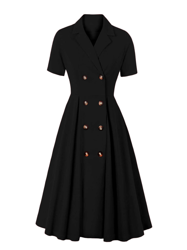 [Plus Size] 1950s Solid Lapel Button Swing Dress