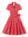 [Plus Size] 1950s Polka Dots Waist Tie Lapel Dress