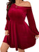 [Plus Size] Red 1950s Solid One-Shoulder Velvet Dress