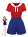 Red & Blue 1950s Solid Tie Romper