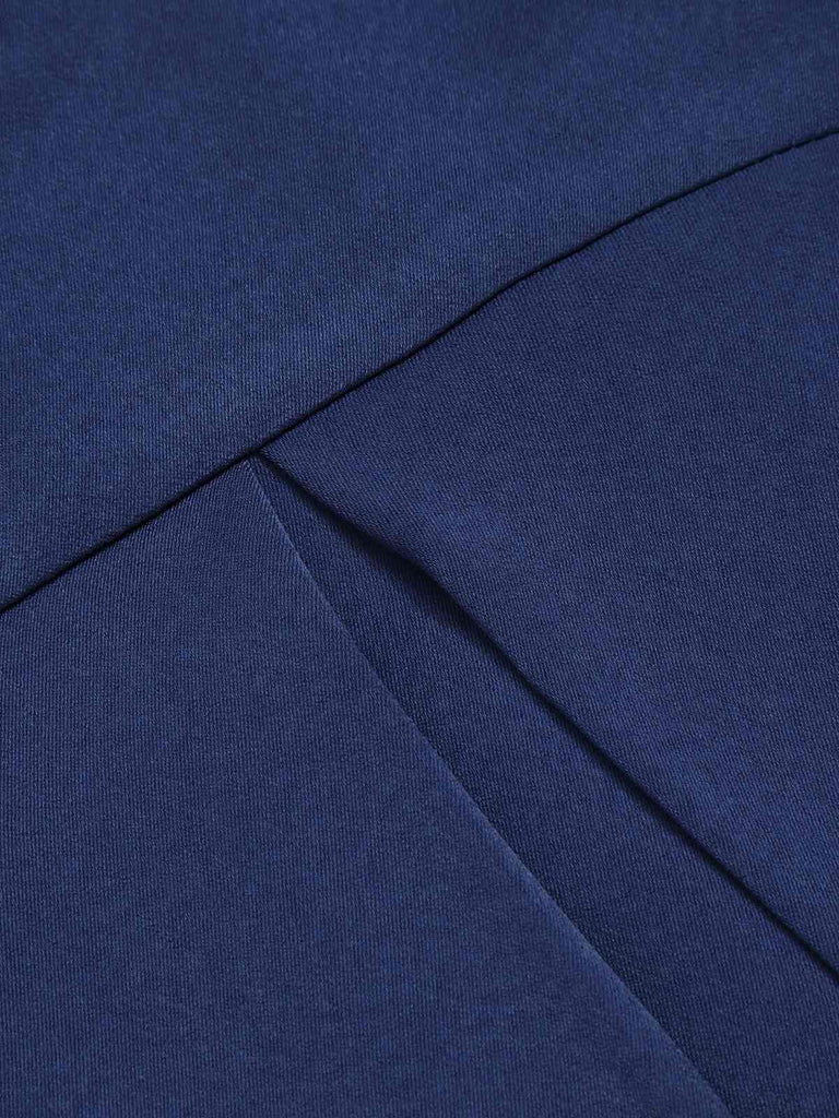 Dark Blue 1950s Solid High-Waist Pleated Skirt
