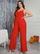 [Plus Size] Red 1930s Spaghetti Strap Solid Jumpsuit