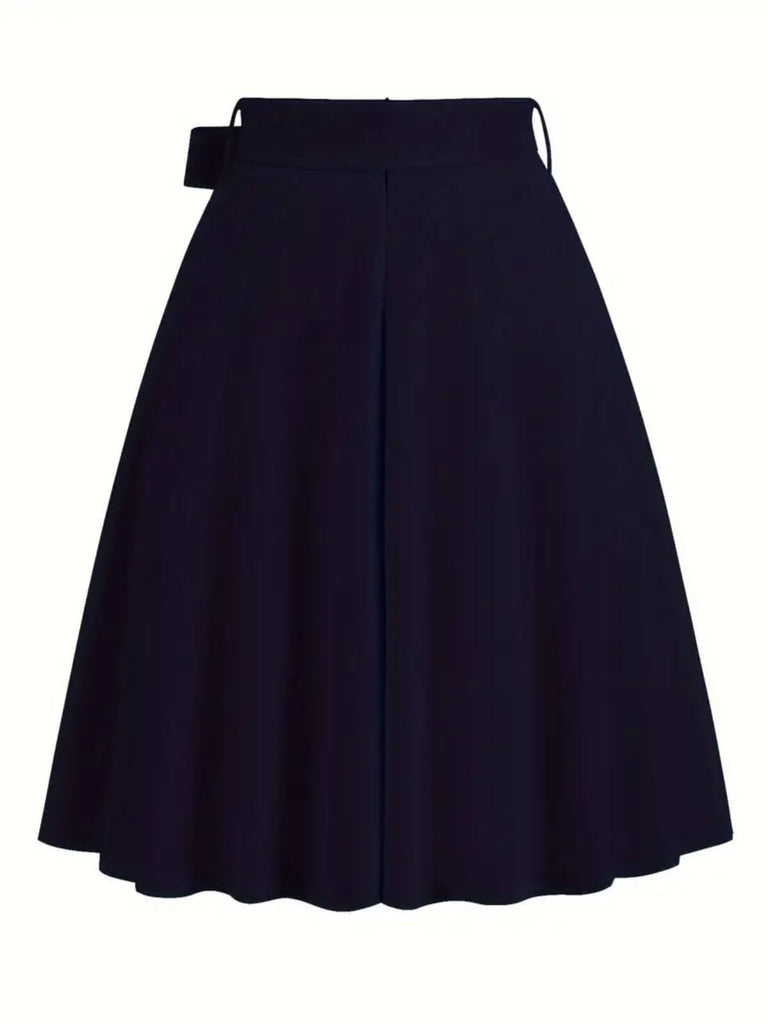1940s Solid Waist Tie A-Line Skirt