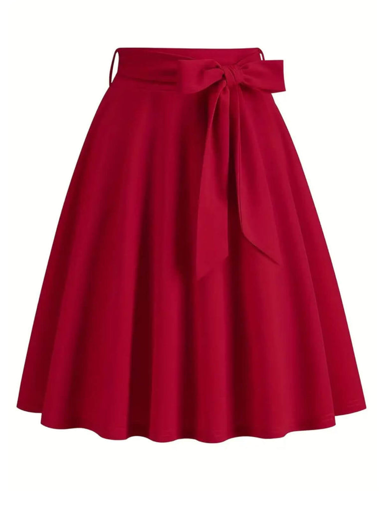 1940s Solid Waist Tie A-Line Skirt