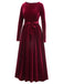 1940s Solid Velvet Belt Long Dress