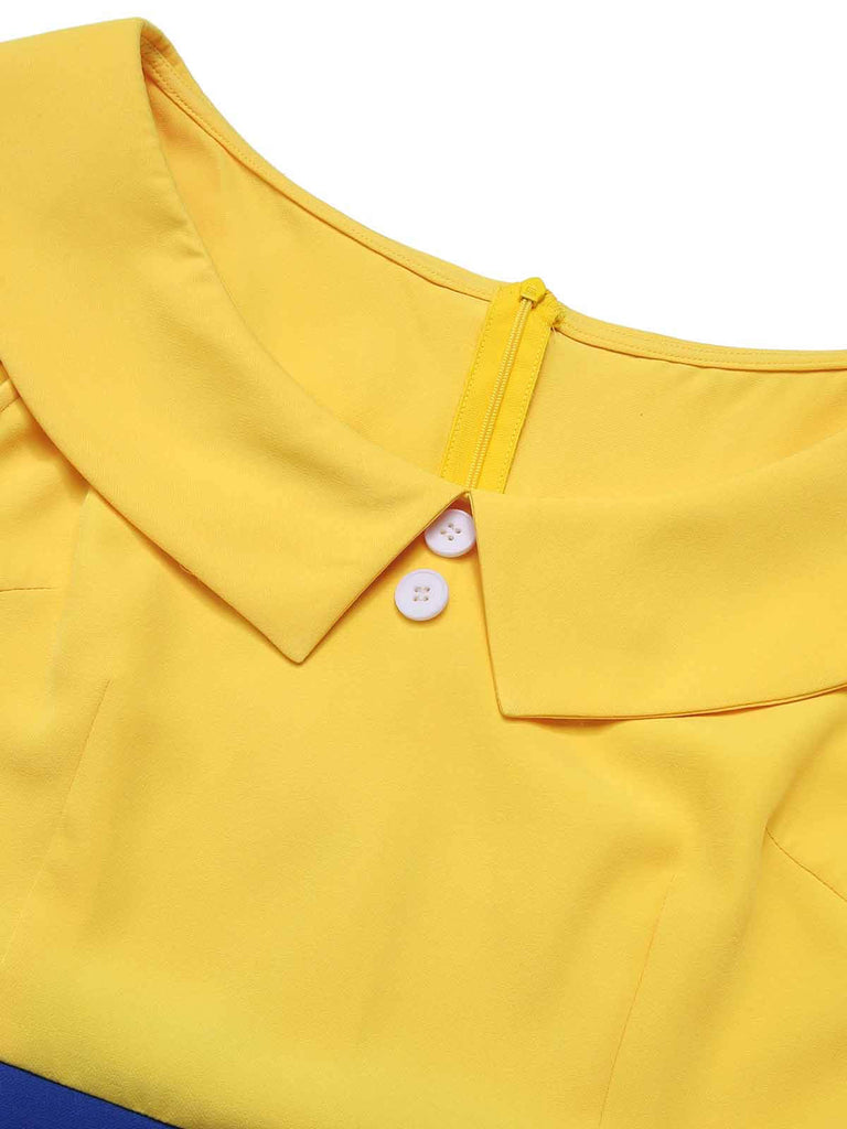 Yellow 1950s Off-Shoulder Buttons Romper