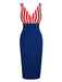 ‍1960s V-Neck Red Blue Contrast Stripes Dress (75% off)