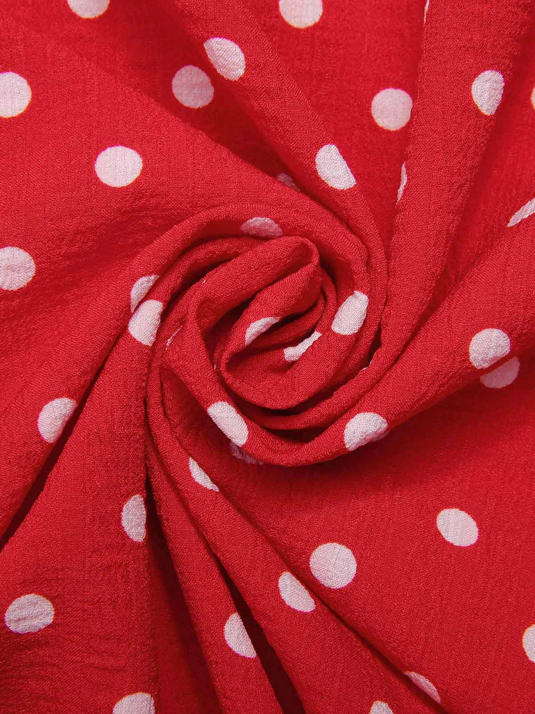 Red 1950s Off-Shoulder Polka Dots Belted Dress