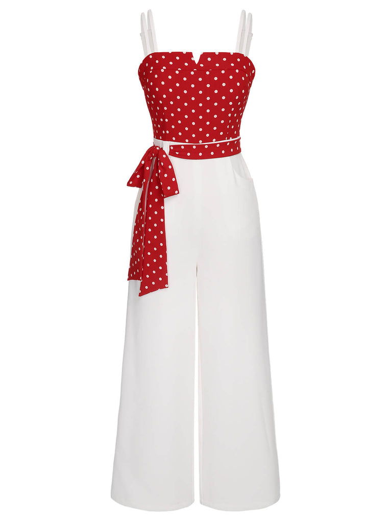 [Pre-Sale] Red 1950s Polka Dot Spaghetti Strap Jumpsuit