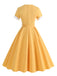 1950s Solid Contrast V-Neck Swing Dress